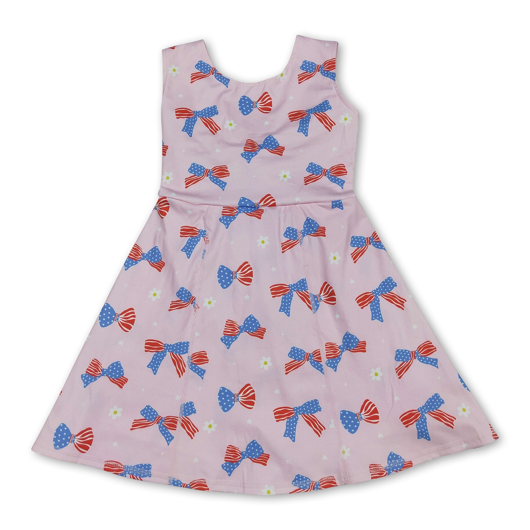 Stars stripe bows kids girls 4th of july athletic dresses