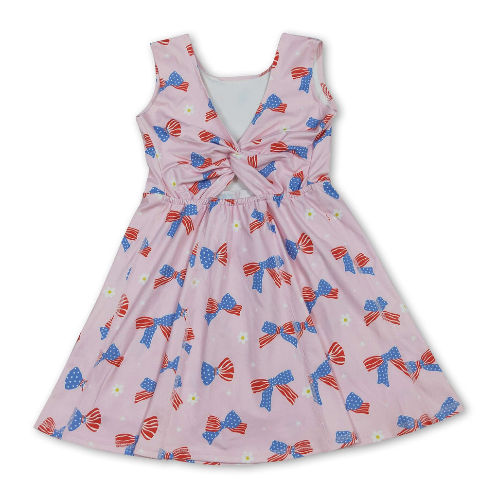 Stars stripe bows kids girls 4th of july athletic dresses