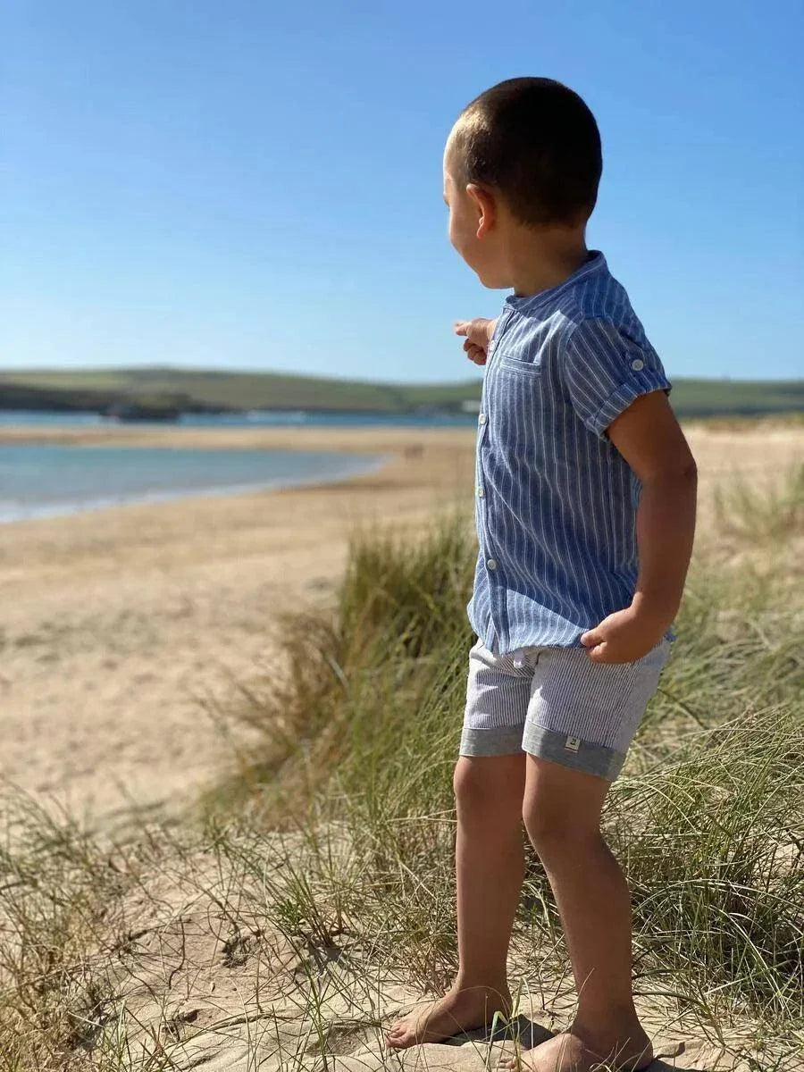 Grey Stripe Turn-up Shorts