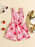 Strawberry Print Denim Overalls